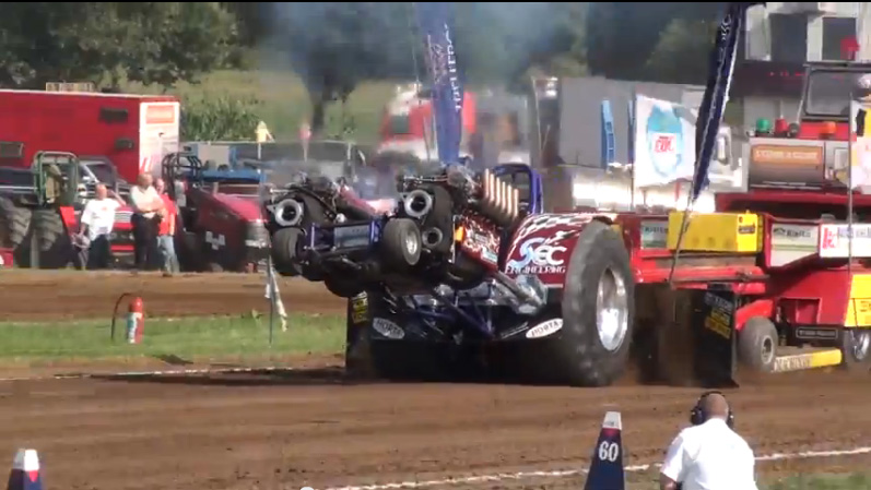 See This Twin Tank Engined Pulling Tractor Make A Full Pull With The Wheels Up Like A Boss